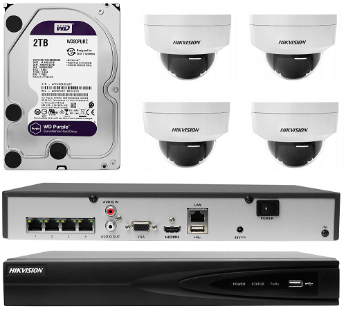 MONITORING DOMU gotowy zestaw 4 kamery kopułowe Hikvision 4 mpx DS-2CD1143G0-I